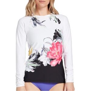 Calia Tropical Flower Wet Suit Rash Guard Surfer Style Shirt Sz L EUC